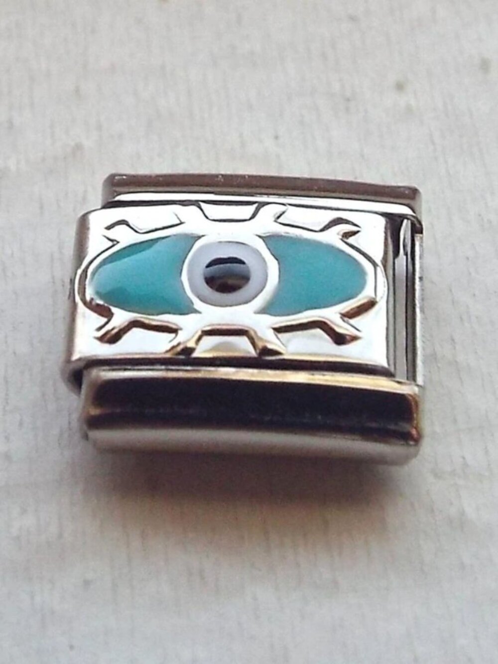 Turquoise w/ silver enamel evil eye protection 9mm stainless steel Italian charm
